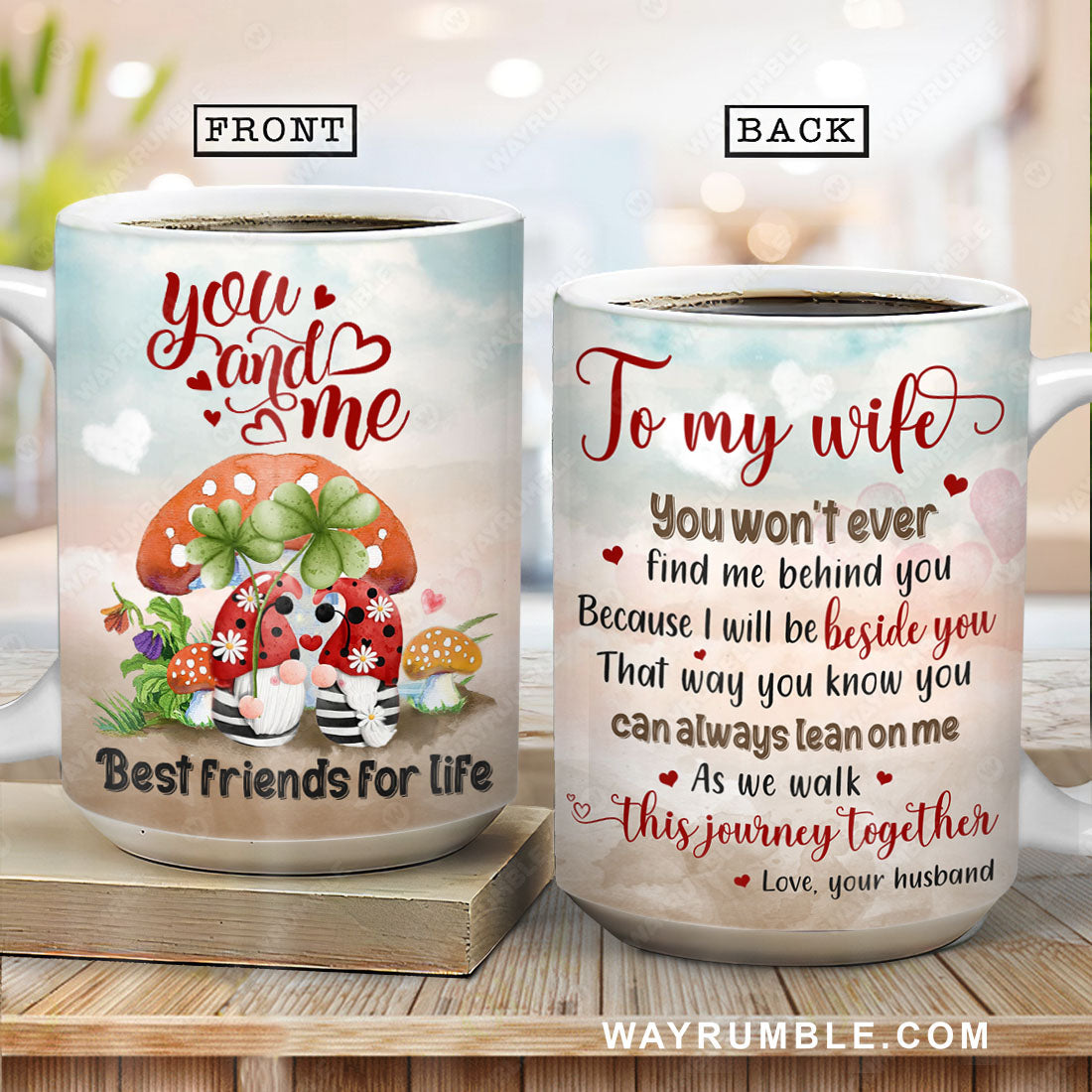 To my wife, Cute Gnome couple, You can always lean on me - Couple AOP Mug