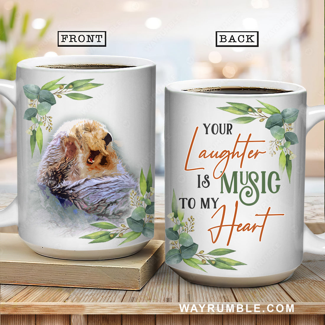 Otter painting, Vintage, Your lighter is music to my heart - Couple White Mug