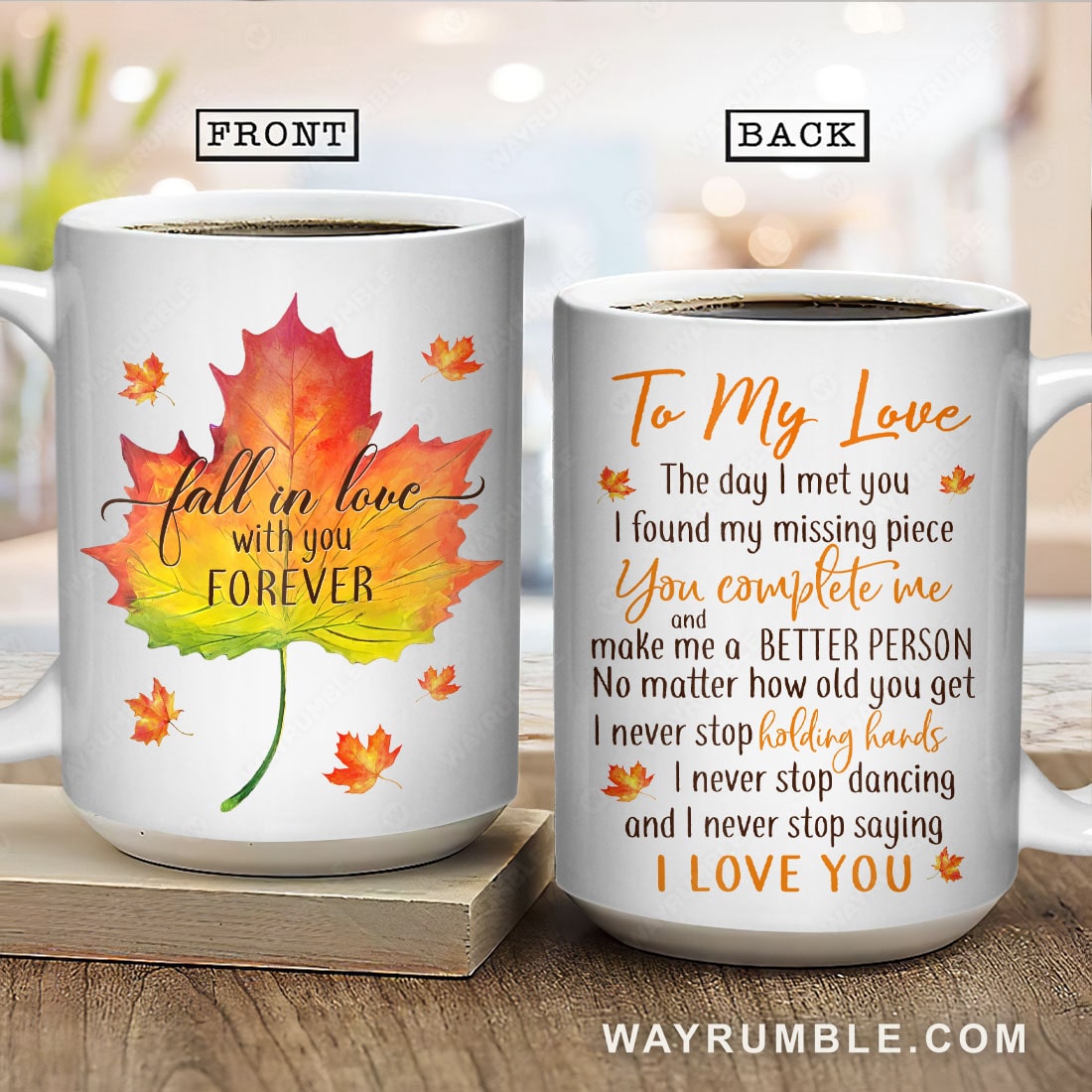 Maple leaves, Autumn painting, Fall in love with you forever - Couple White Mug