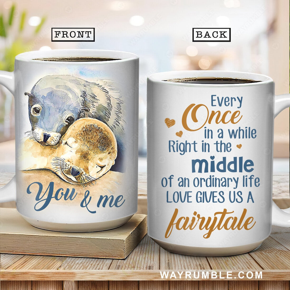 Cute otter drawing, Watercolor painting, You and me, Love gives us a fairytale - Couple White Mug