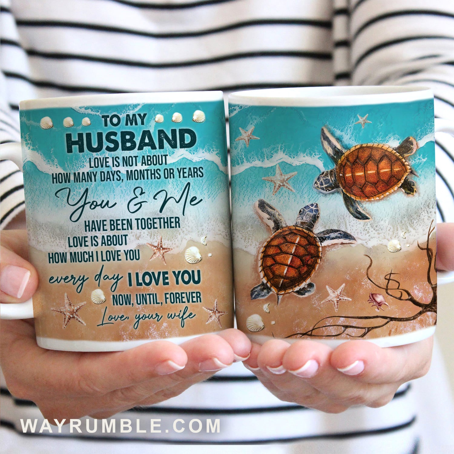 To my husband, Sea turtle, On the beach, Love is about how much I love you - Couple AOP Mug 