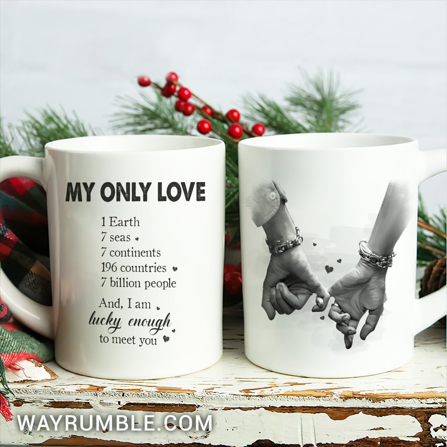 Holding hands, Black and white art, I am lucky enough to meet you - Couple White Mug
