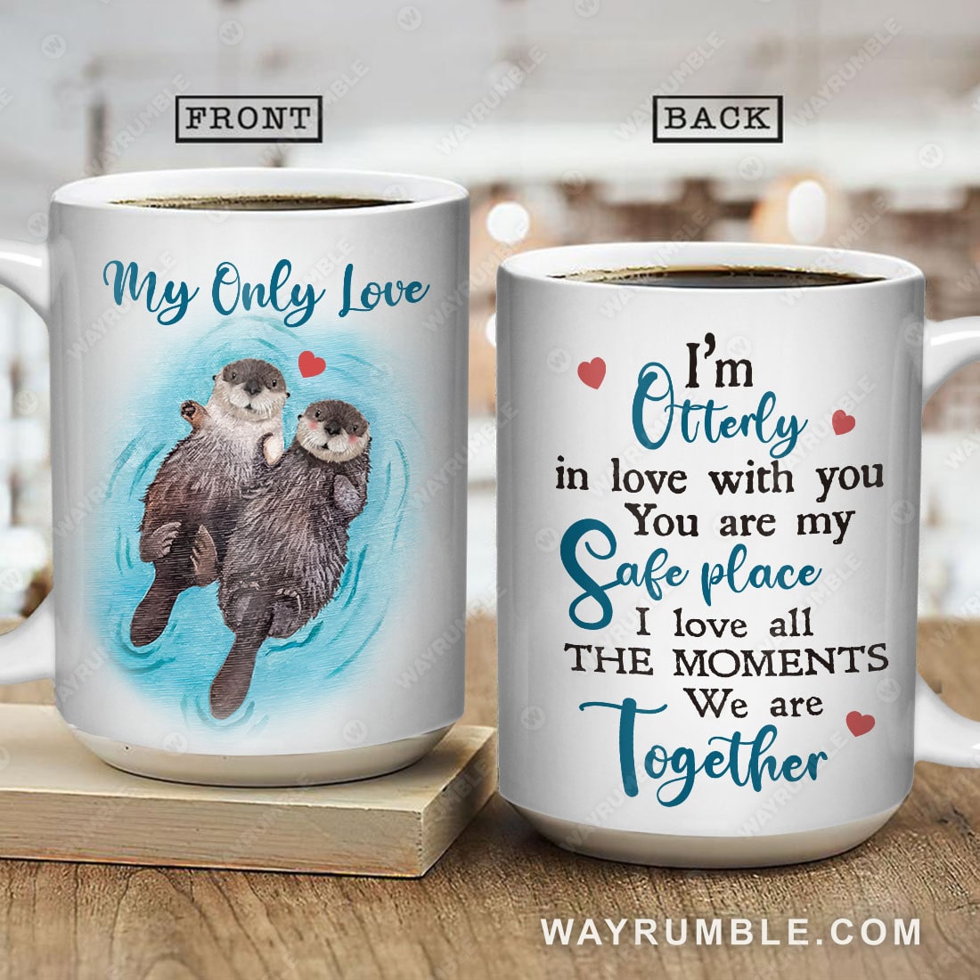 Cute otter, Blue ocean, Heart shape, I love all the moments we are together - Couple White Mug