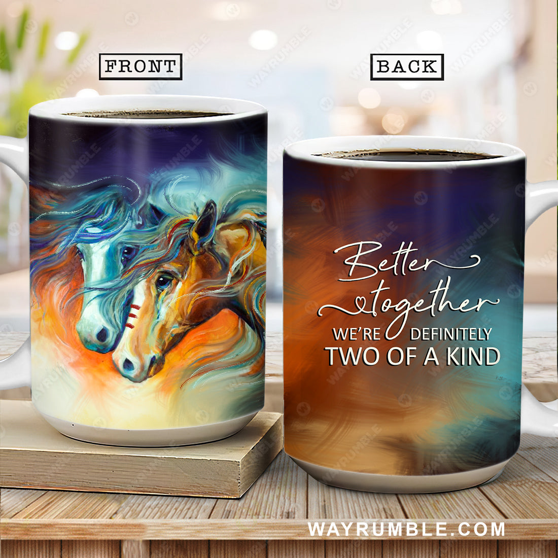 Pretty horses, Colorful background, Better together we're definitely two of a kind - Couple AOP Mug