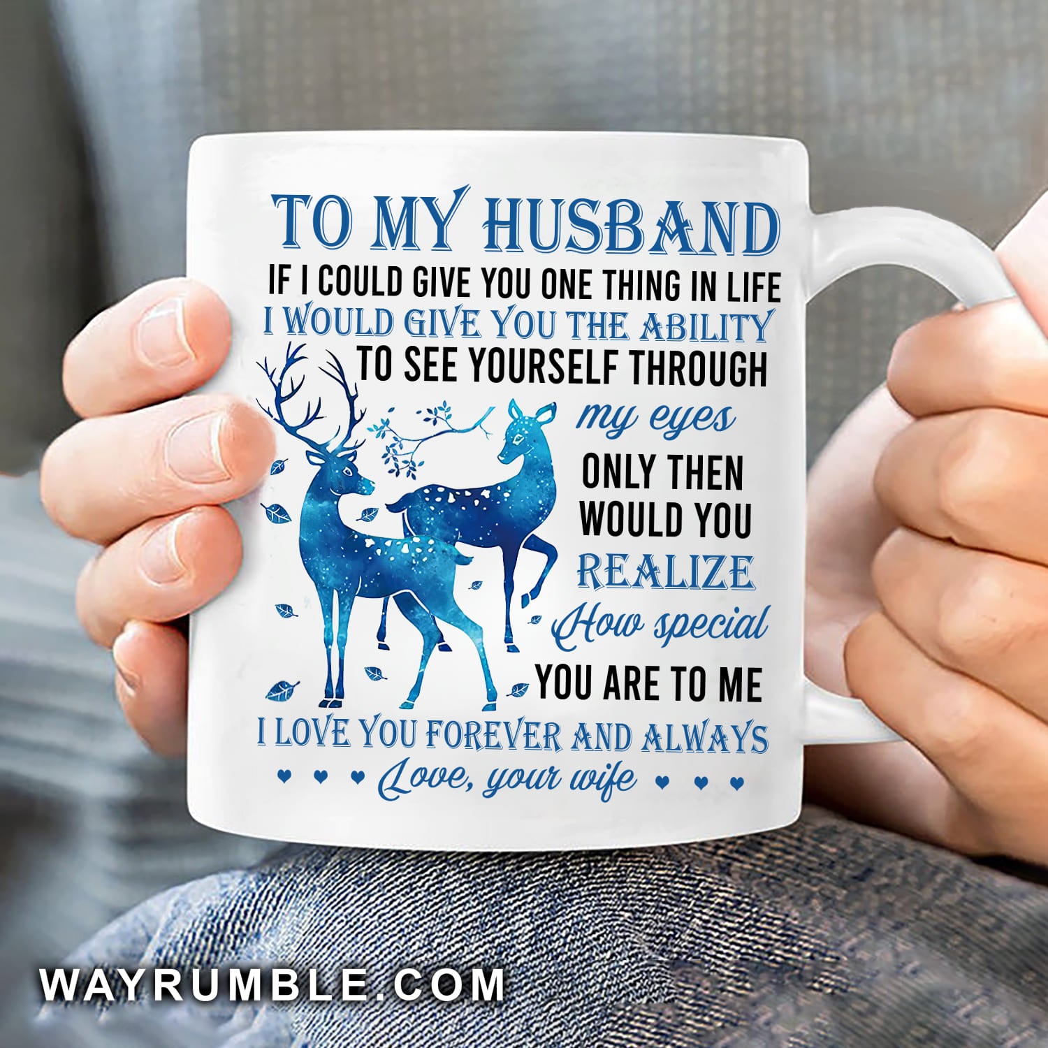 To my husband, deer watercolor painting, I love you forever and always - Couple White Mug