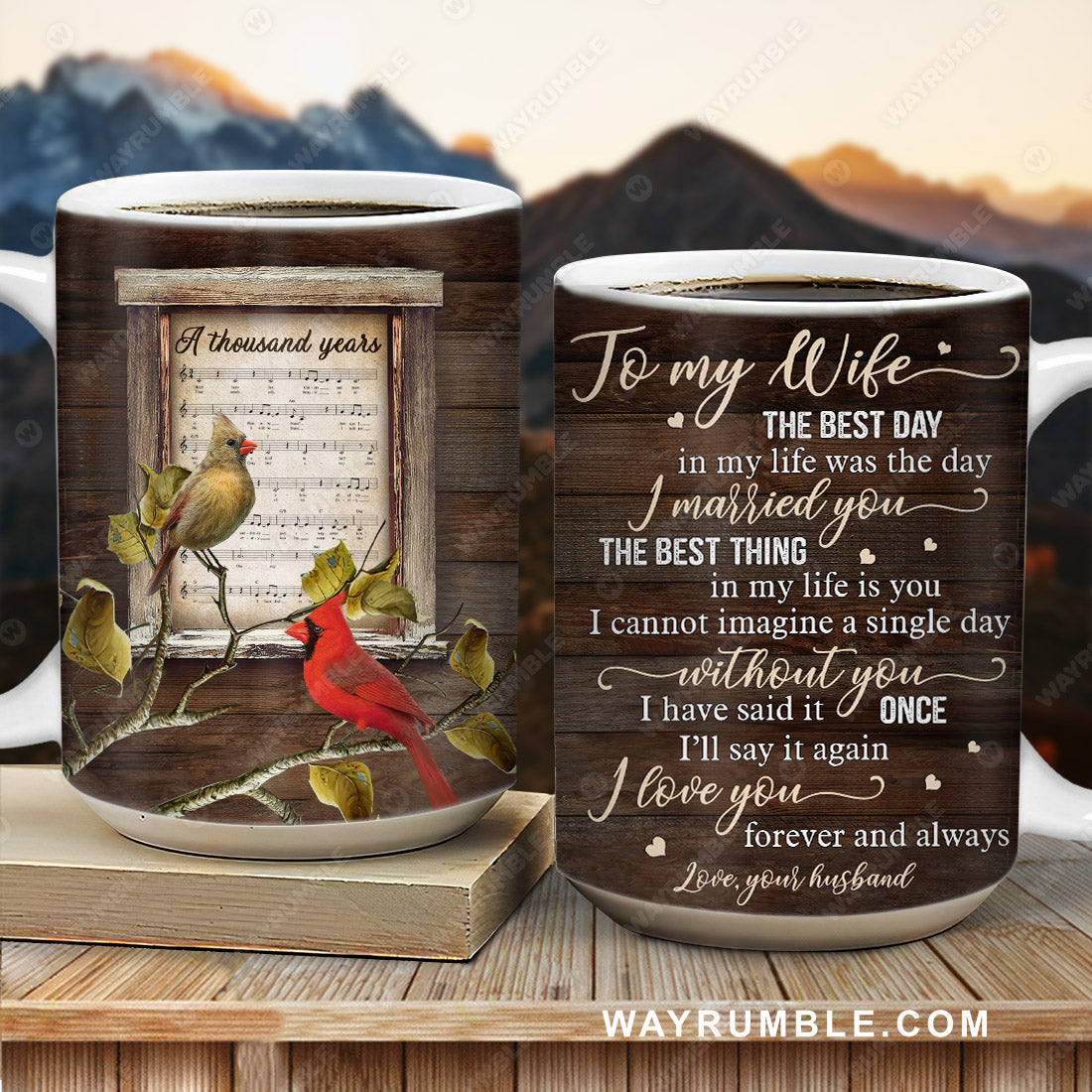 To my wife, Music sheet, Cardinal couple, I love you forever and always - Couple AOP Mug