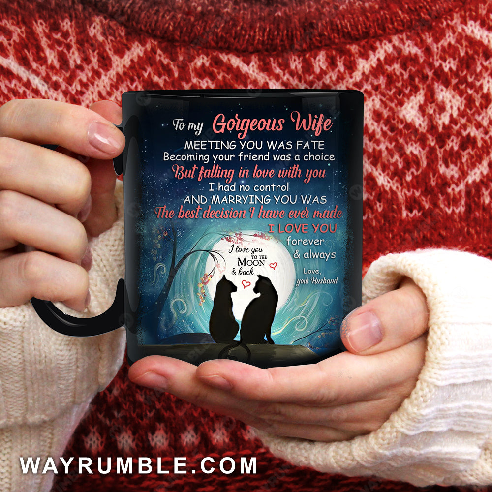 To my wife, Black cat, Full moon, I love you to the moon and back - Couple Black Mug