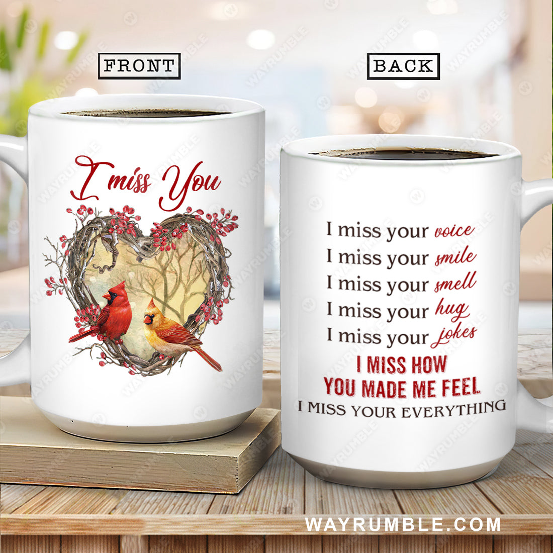 Cute cardinal drawing, Red cranberry, Heart shape, I miss how you made me feel - Couple White Mug