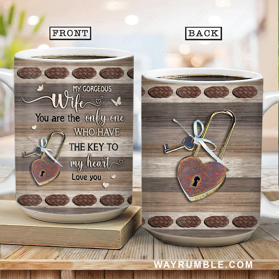 To my wife, The lock, You are the only one who have the key to my heart - Couple AOP Mug 