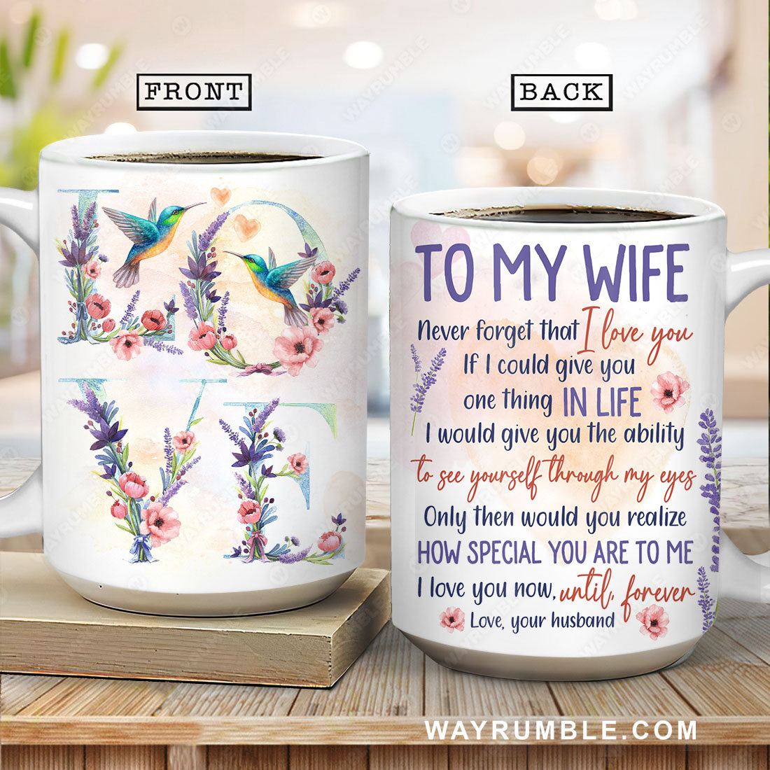 To my wife, Lavender painting, Vintage painting, I love you until forever - Couple AOP Mug