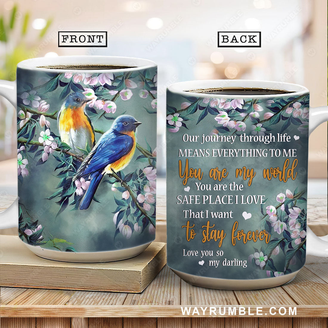 Spring flower, Eastern bluebird, You are the safe place I love - Couple AOP Mug