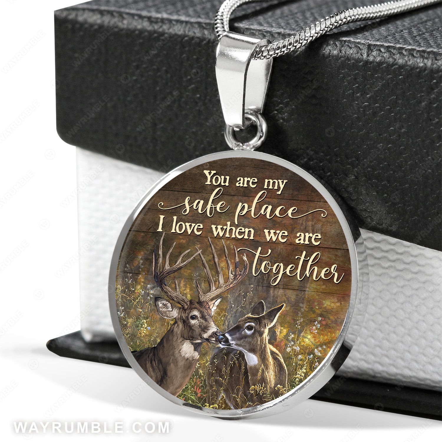 Deer drawing, Autumn forest, I love when we are together - Couple Circle Necklace