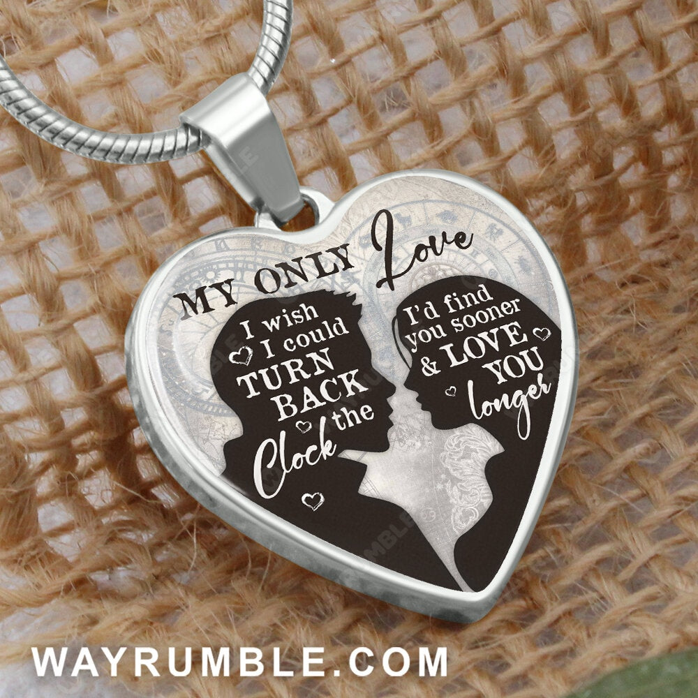 Couple drawing, Black and white art, I'd find you sooner and love you longer - Couple Heart Necklace