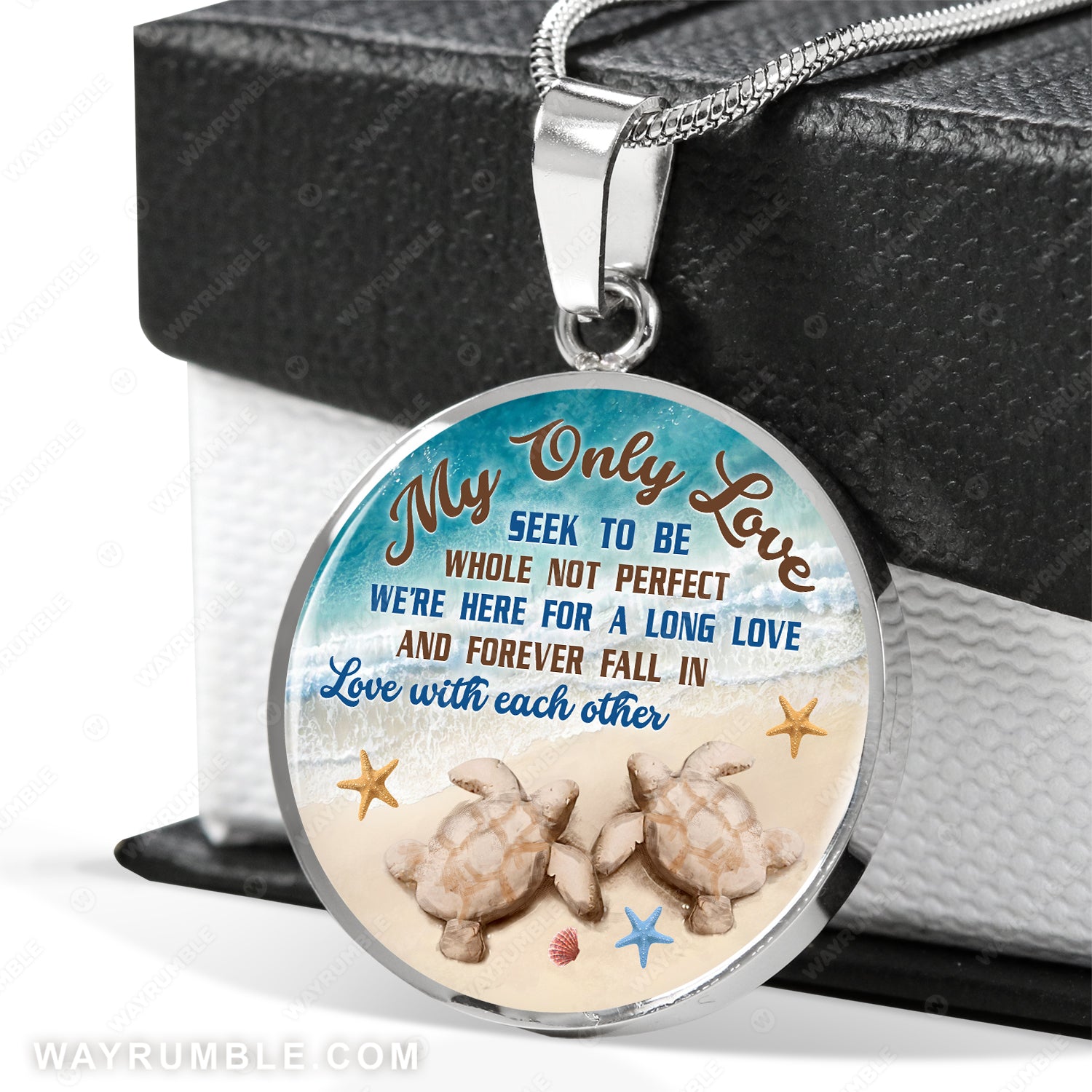 Sand turtle, On the beach, We're here for a long love - Couple Circle Necklace