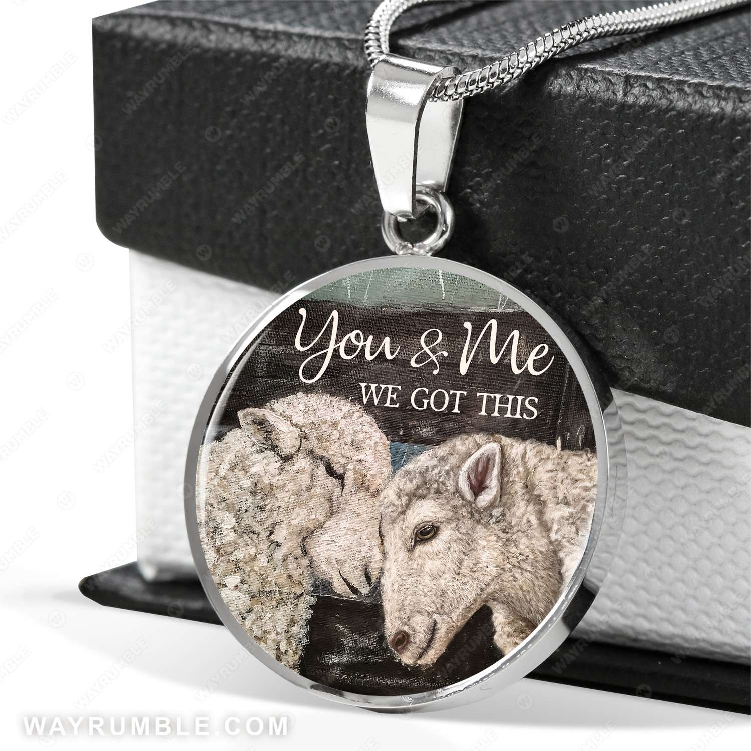 Lamb couple, Lamb drawing, Vintage painting, You & me we got this - Couple Circle Necklace