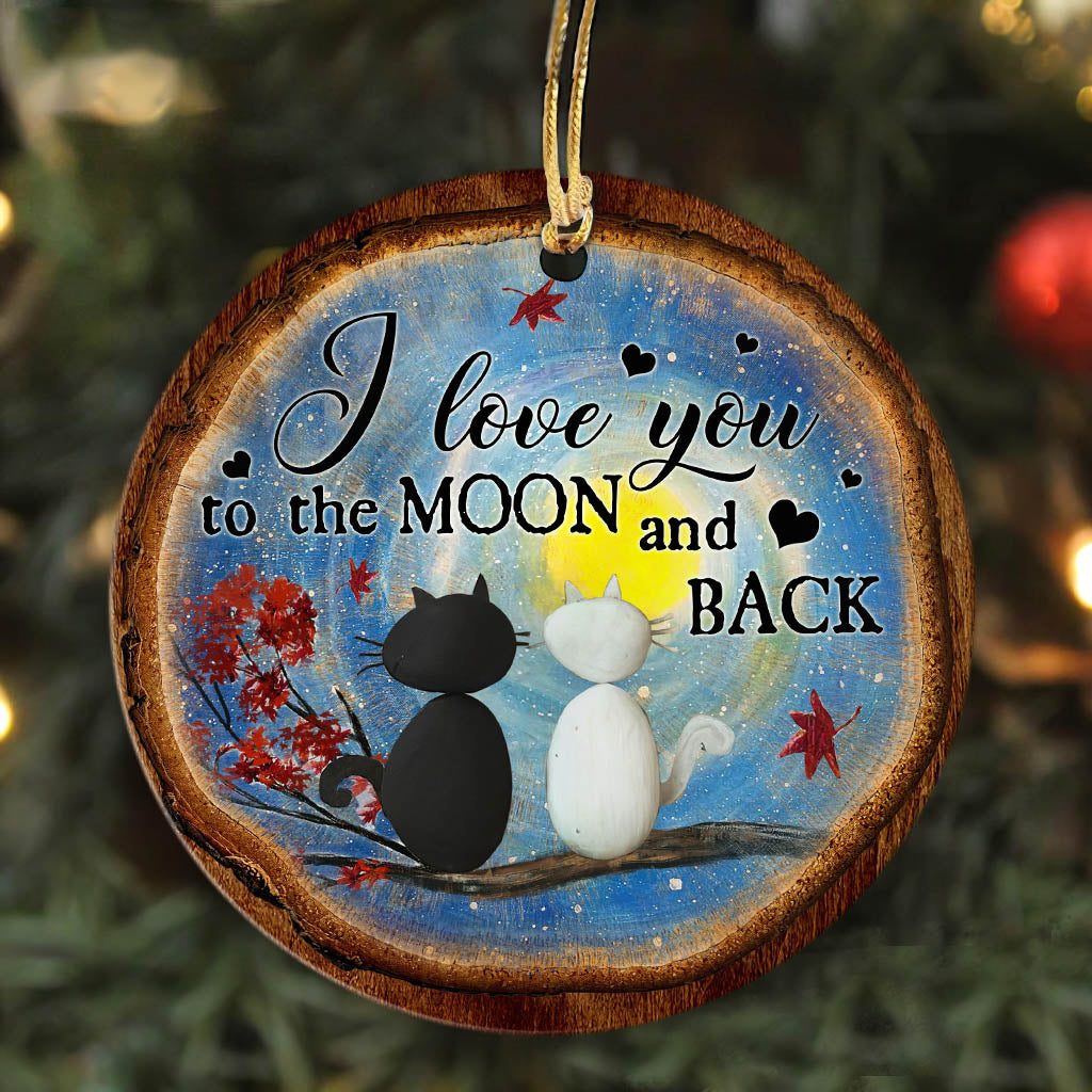 Couple - Cats in the moonlight - I love you to the moon & back - Circle Ceramic Ornament