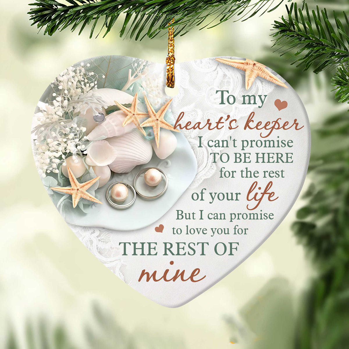 Couple - To my heart&#39;s keeper - I promise to love you for the rest of my life - Heart Ceramic Ornament
