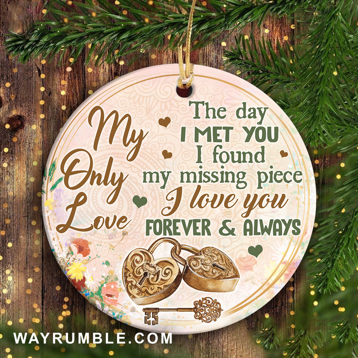 Couple - The lock and key - I love you forever & always - Heart Ceramic Ornament