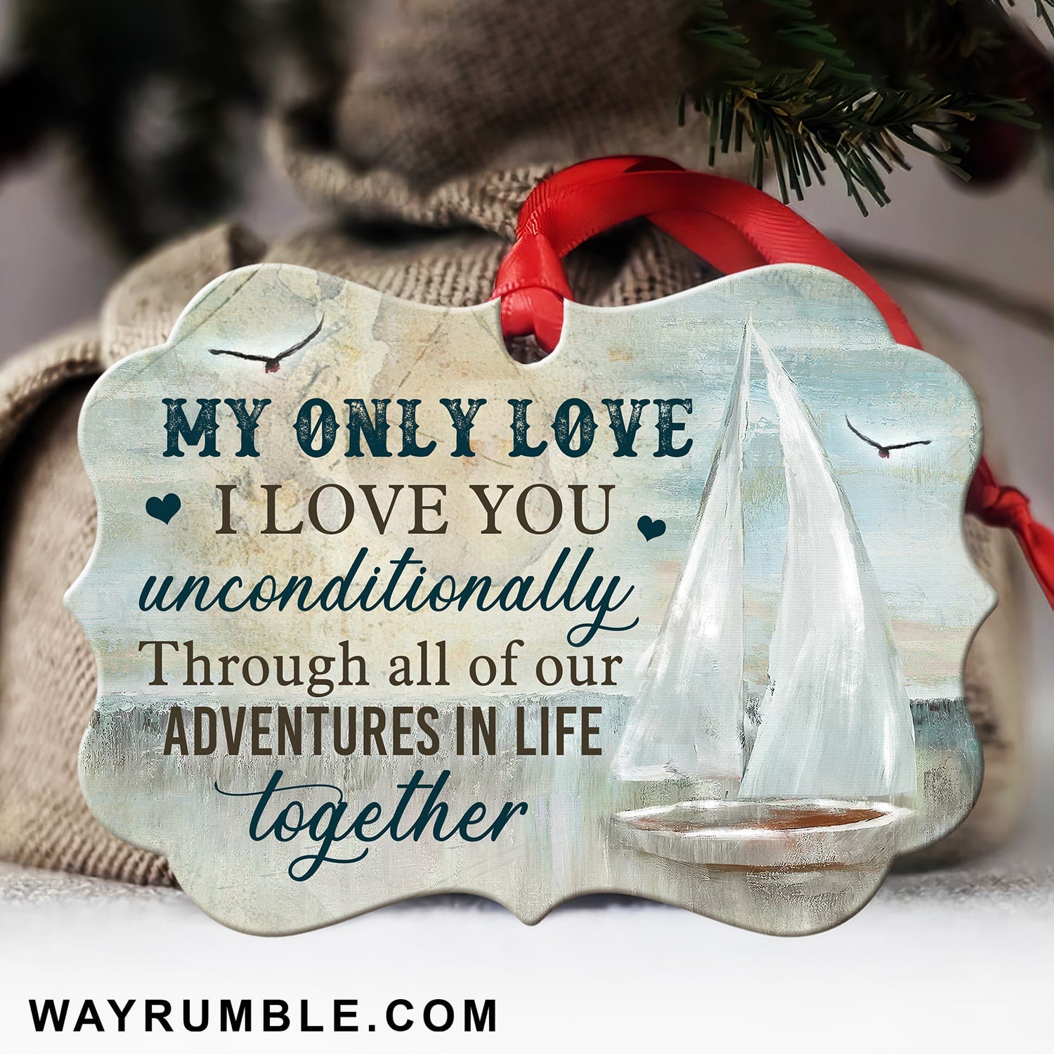 I love you unconditionally - Couple; Boat painting Aluminum Ornament