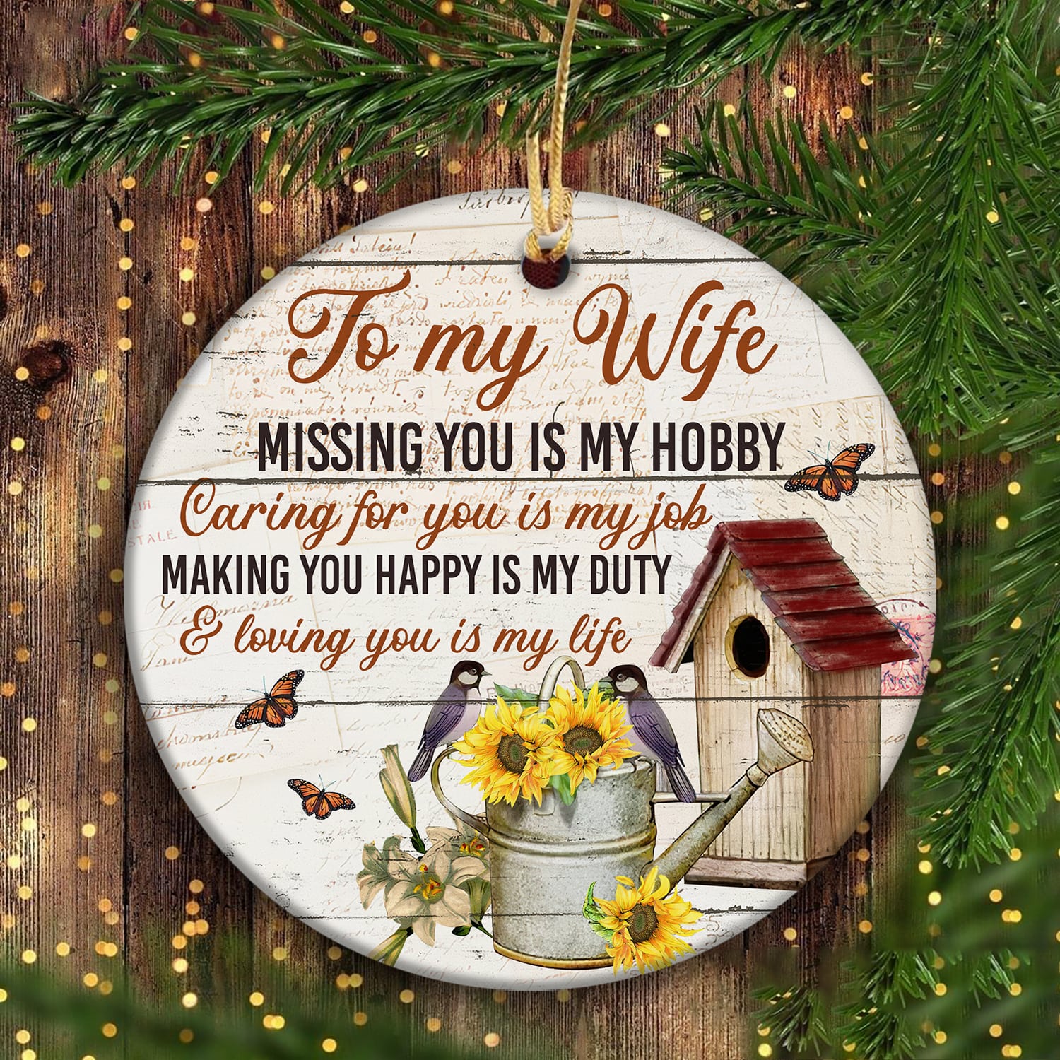 to my wife - Missing you is my hobby - Circle Ceramic Ornament