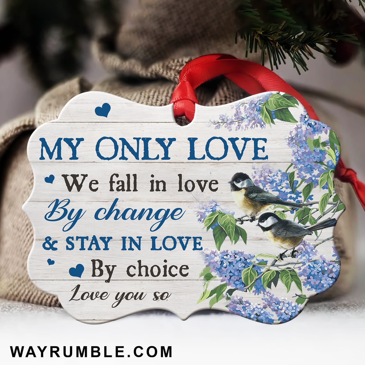 We fall in love by change - Couple, Hummingbird, Purple flower Aluminum Ornament