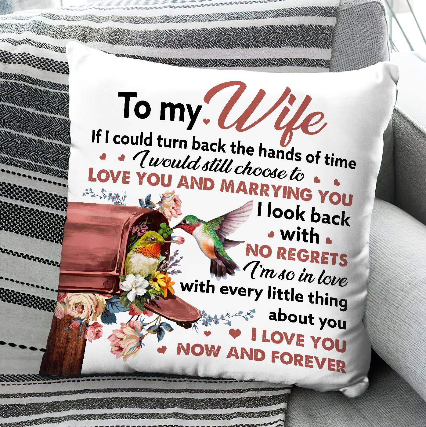 To my wife - Hummingbird and letter box - I'm in love with every little thing about you - Pillow