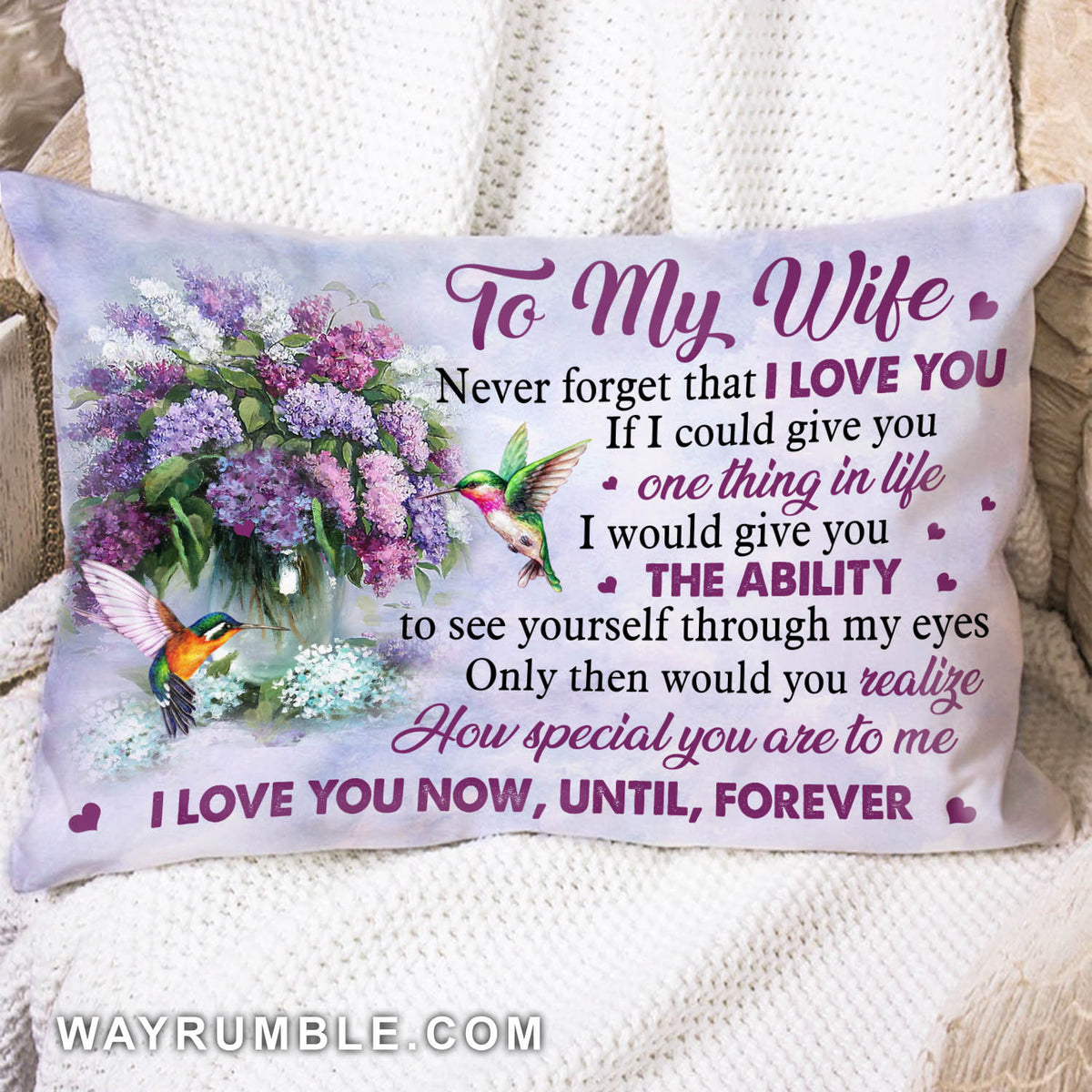 To my wife - Hummingbird and Roses - I love you forever &amp; always - Couple Pillow