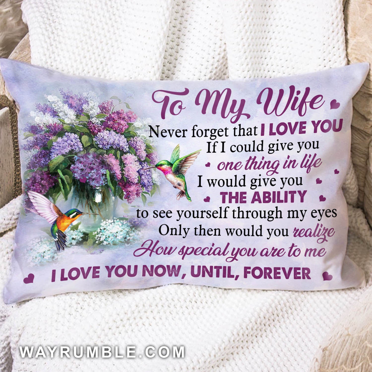 To my wife - Hummingbird and Roses - I love you forever & always - Couple Pillow