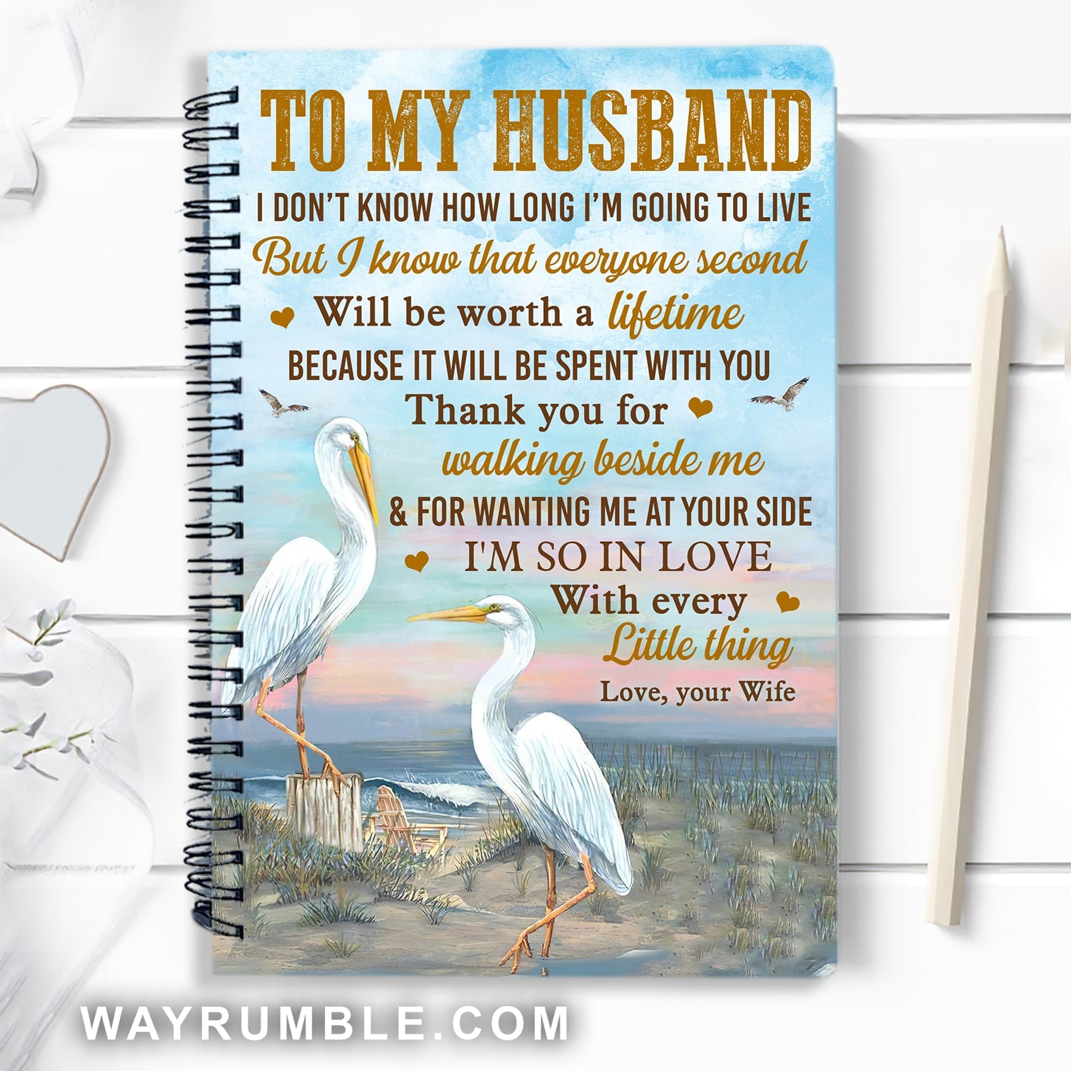 To my husband, Egret painting, Thank you for walking beside me - Couple Spiral Journal
