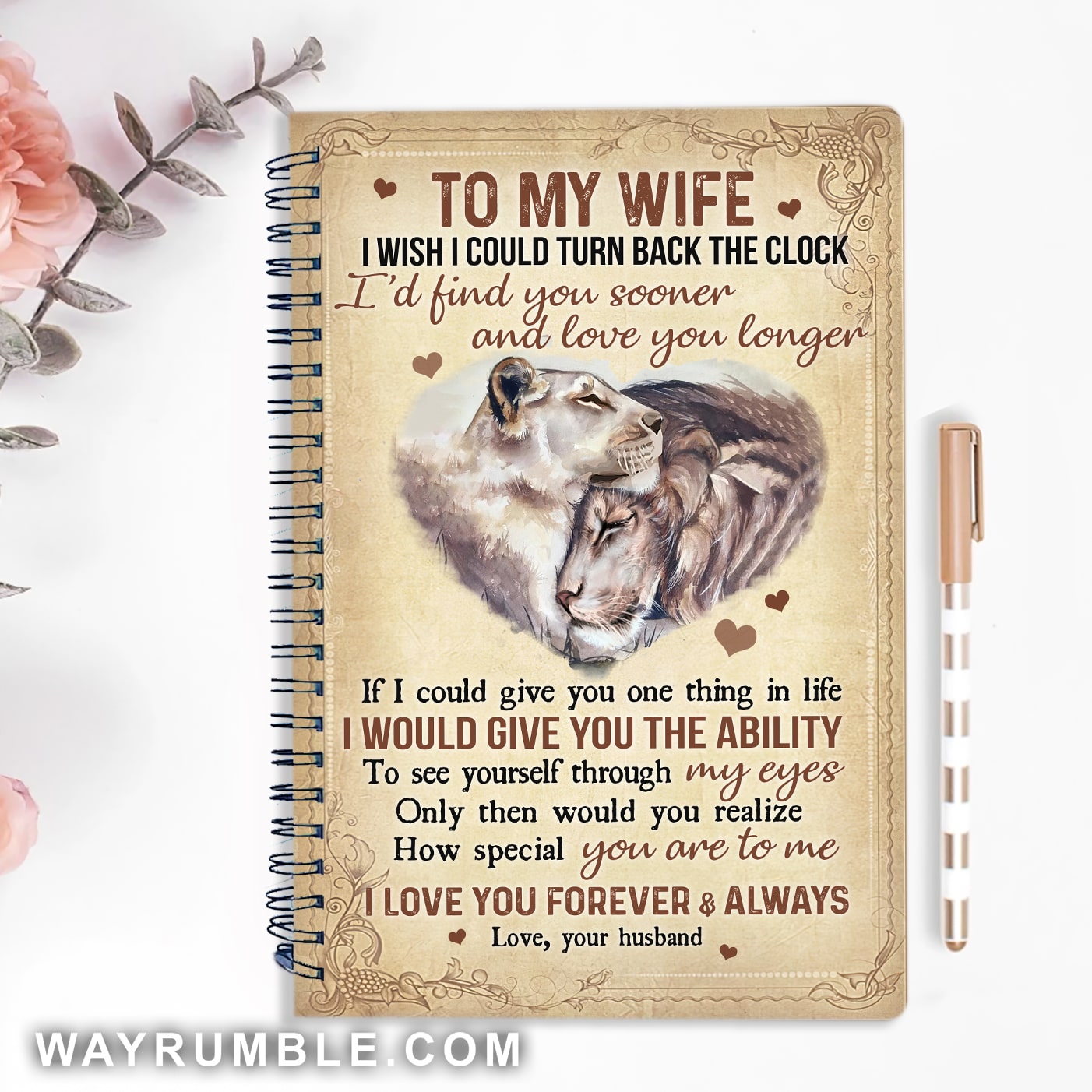 To my wife, Lion painting, I love you forever and always - Couple, Lion, Vintage Spiral Journal
