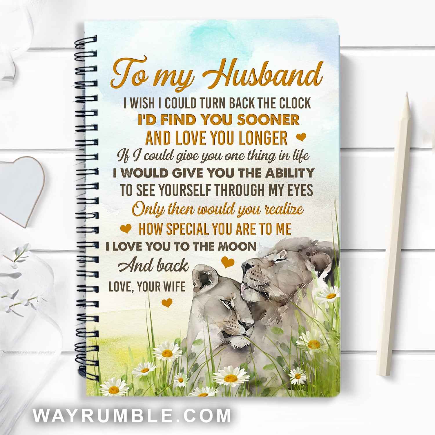 To my husband, I love you to the moon and back - Lion painting,  Spiral Journal