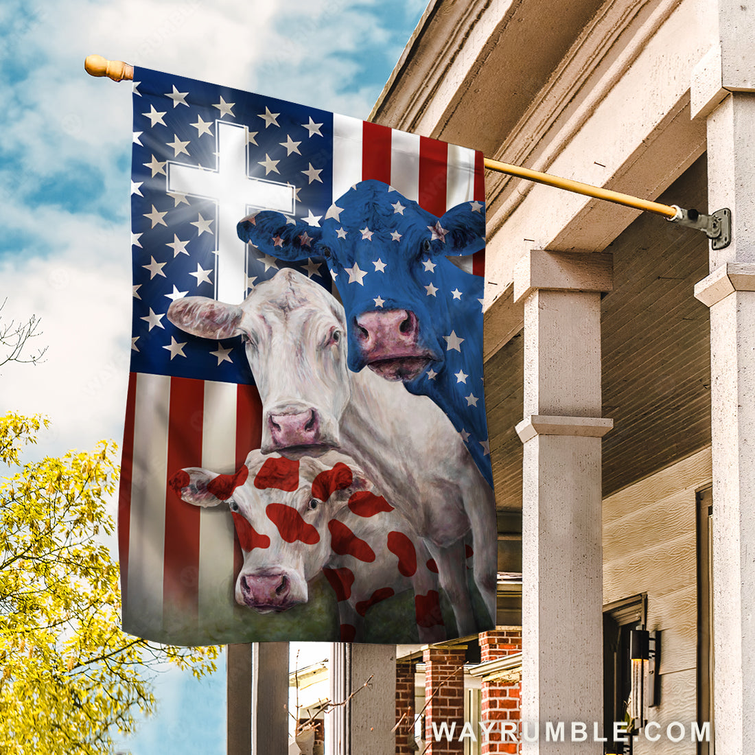 Beautiful cow painting, White cross, Amazing US flag - Cow Flag