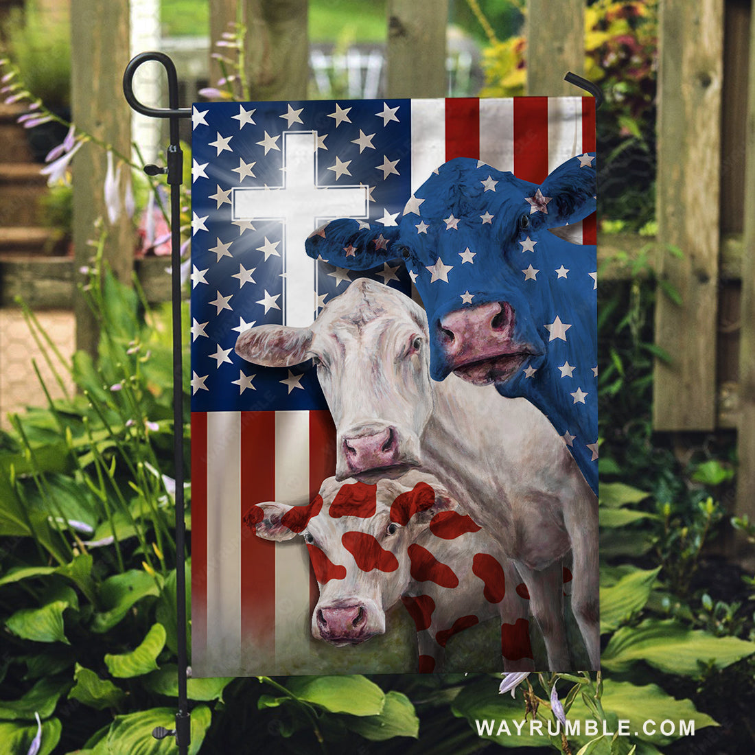 Beautiful cow painting, White cross, Amazing US flag - Cow Flag