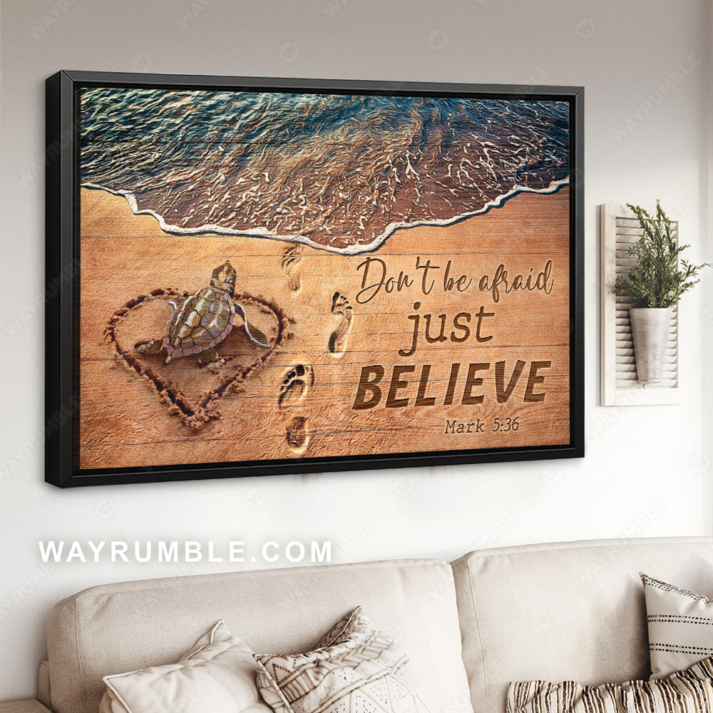 Jesus, Turtle, Sand beach - Just Believe Landscape Canvas Prints, Wall Art