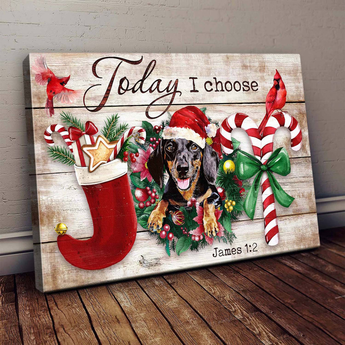 Christmas, Dachshund, Today I choose Joy - Dog Landscape Canvas Prints, Wall Art