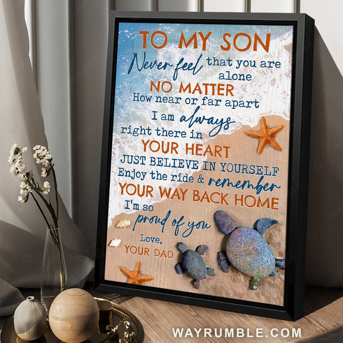 Dad to son, Rock turtle, Ocean painting, Never feel that you are alone - Family Portrait Canvas Prints, Wall Art