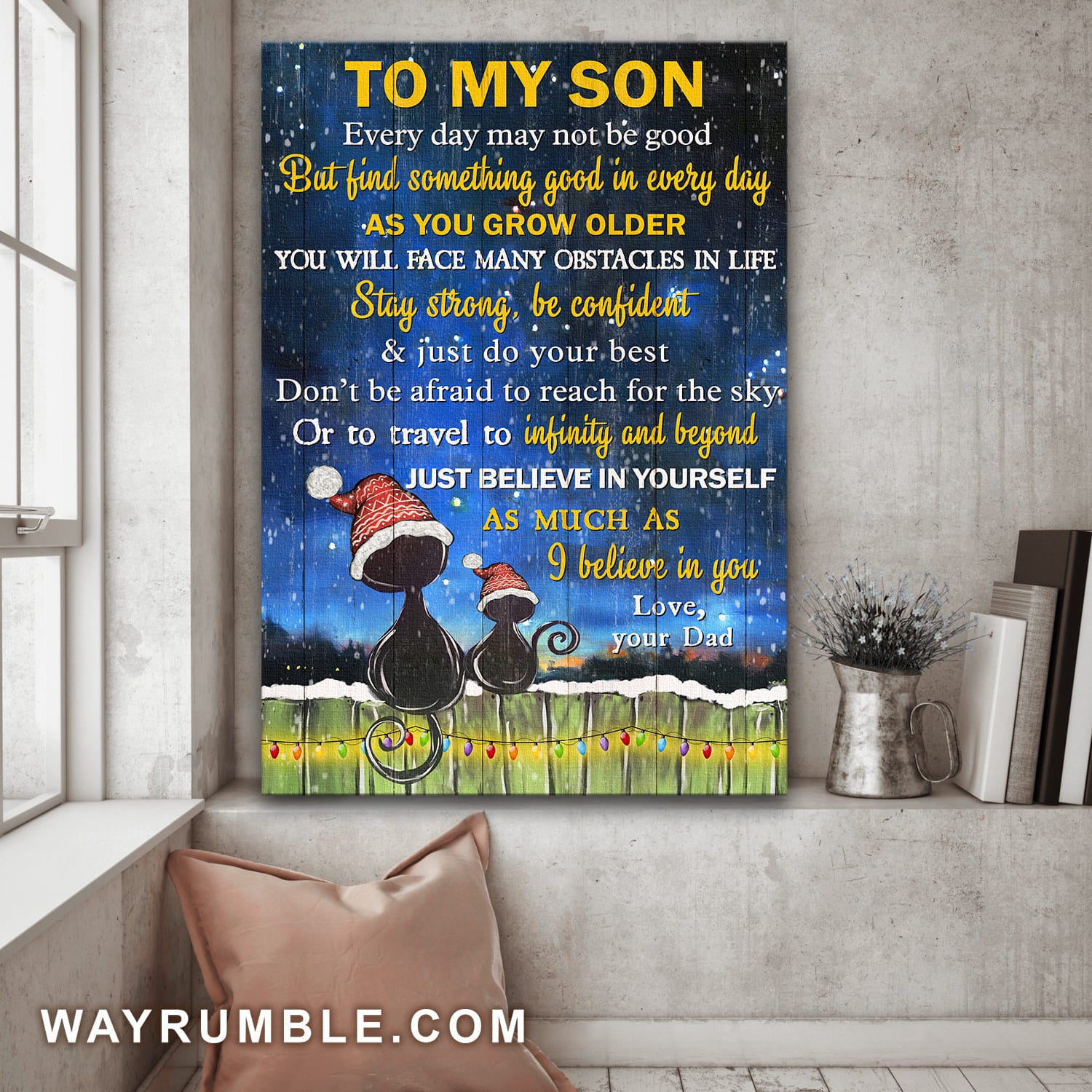 Dad to son, Cat couple, Winter night, Every day may not be good - Family Portrait Canvas Prints, Wall Art