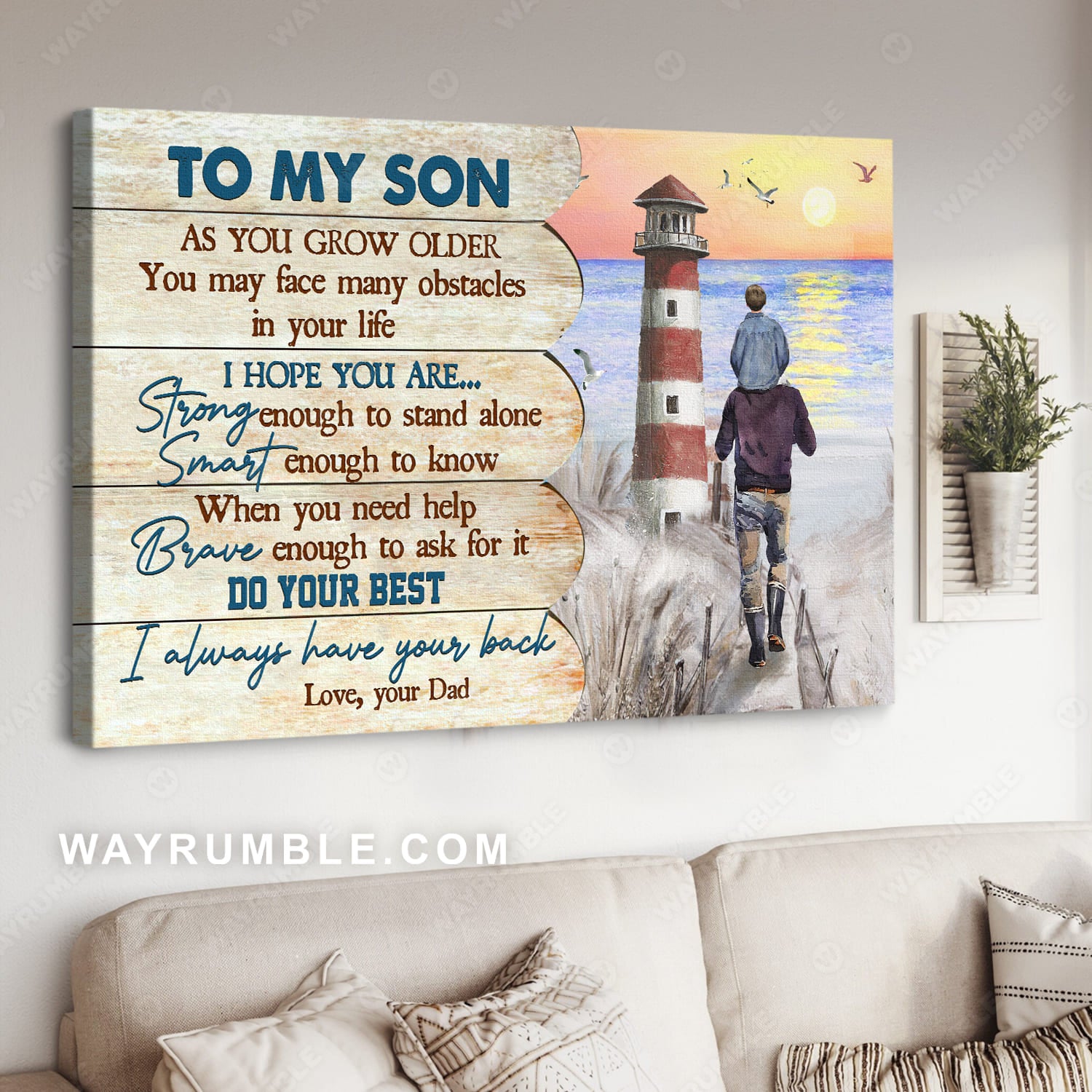 Dad to son, Lighthouse painting, Gift for son, I always have you back - Family Landscape Canvas Prints, Wall Art