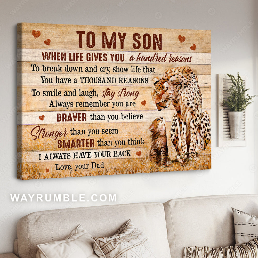 Dad to son, Watercolor jaguar, Rice field, I always have your back - Family Landscape Canvas Prints, Wall Art