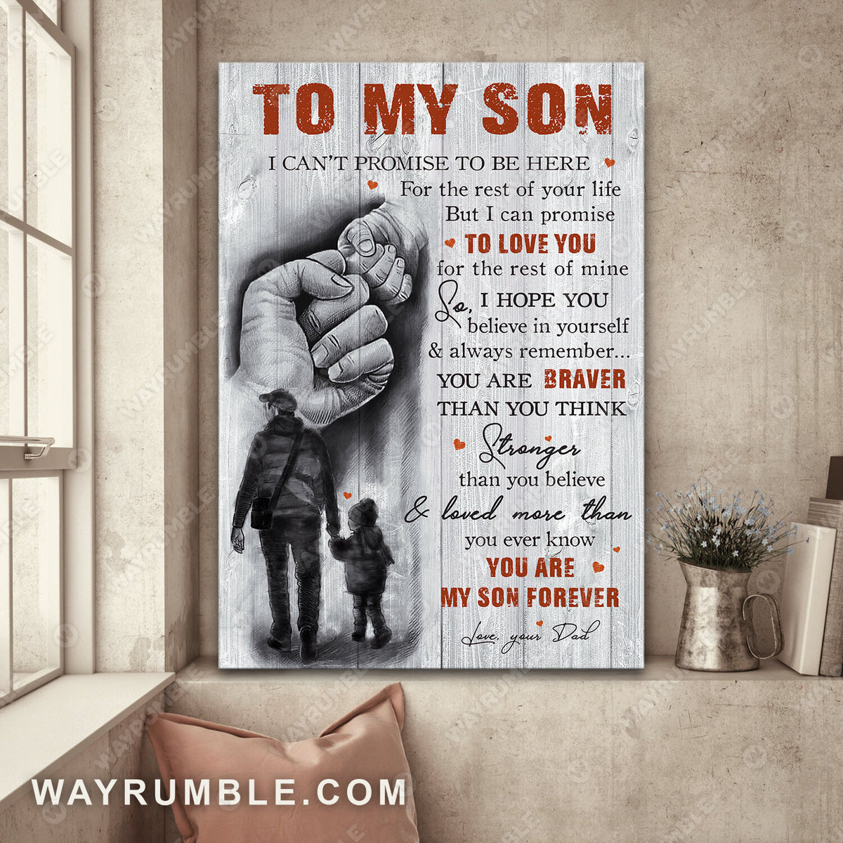 Dad to son, Holding hands, Black and white photography, You are my son forever - Family Portrait Canvas Prints, Wall Art