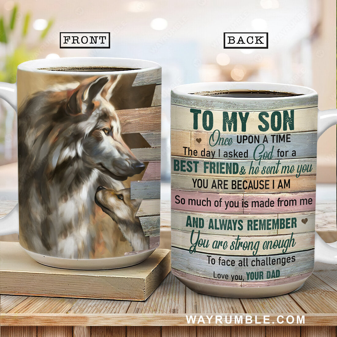 Dad to son, Wolf drawing, Watercolor painting, Always remember you are strong enough to face all challenges