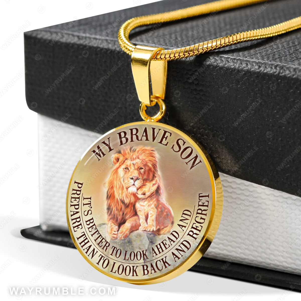 Dad to son, Watercolor lion, It&#39;s better to look ahead - Family Circle Necklace