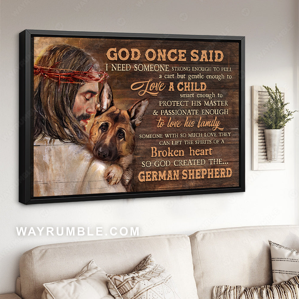 German shepherd drawing, Walking with Jesus, God once said - Dog Landscape Canvas Prints, Wall Art