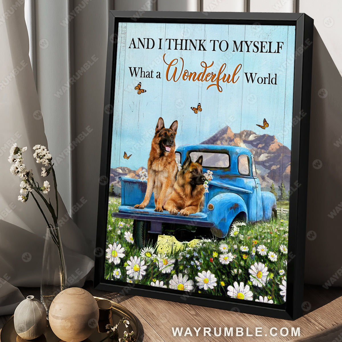 Daisy field, German shepherd dogs, Ladybug car, What a wonderful world - Dog Portrait Canvas Prints, Wall Art