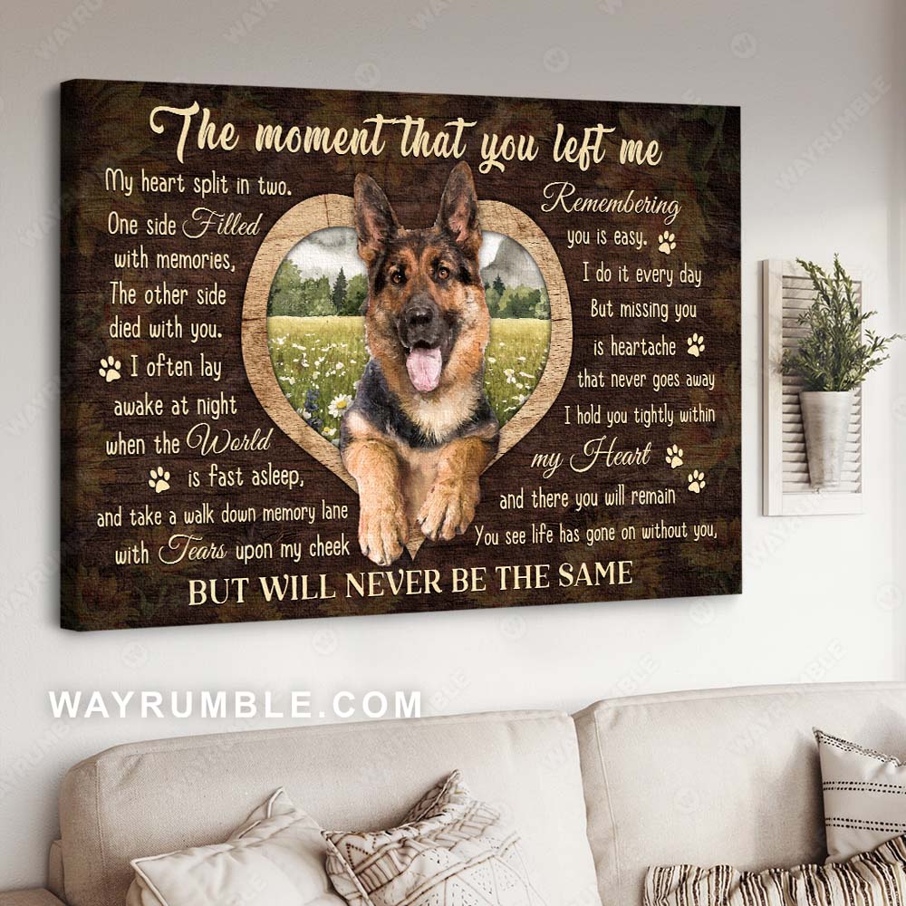 German shepherd dog, Daisy field, The moment that you left me - Dog Landscape Canvas Prints, Christian Wall Art