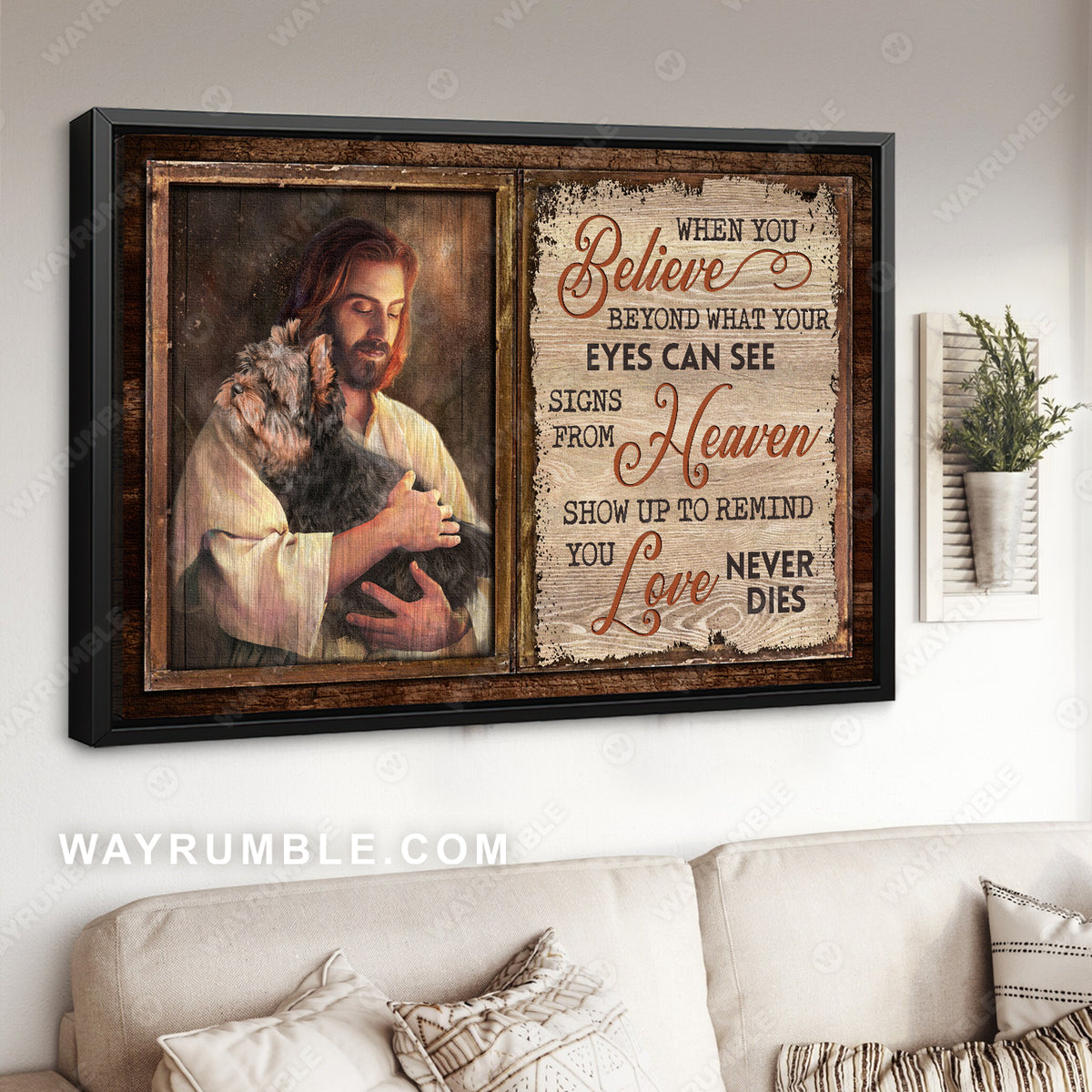 Jesus painting, Yorkshire Terrier drawing, Signs from heaven show up to remind love never dies - Dog Landscape Canvas Prints, Wall Art