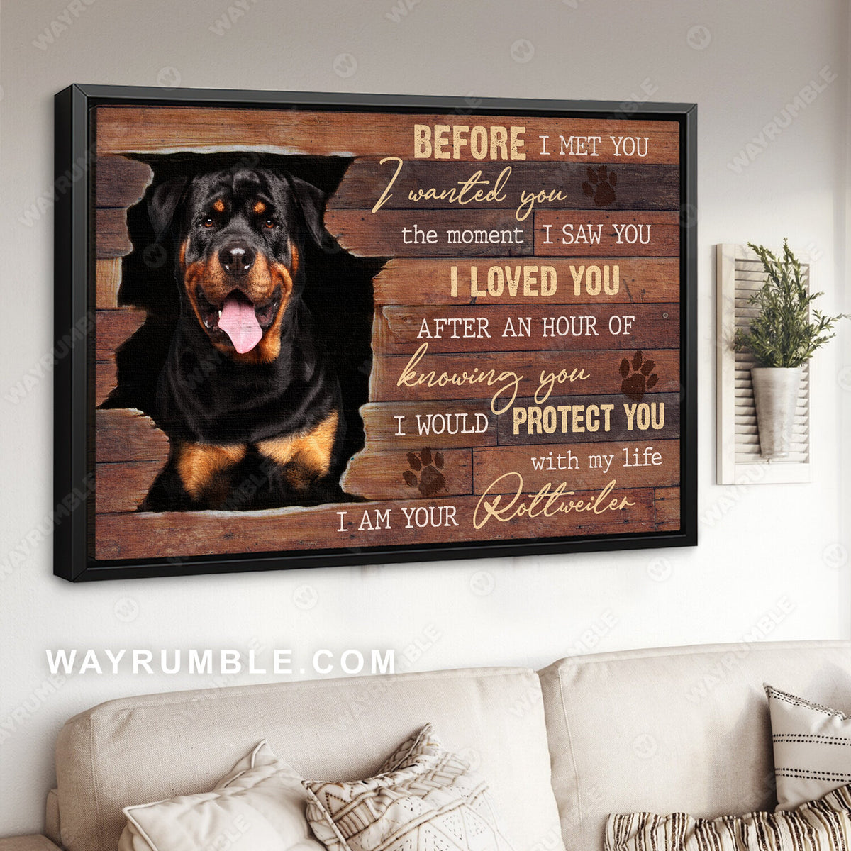 Rottweiler dog, Broken wall, I would protect you with my life - Dog Landscape Canvas Prints, Wall Art