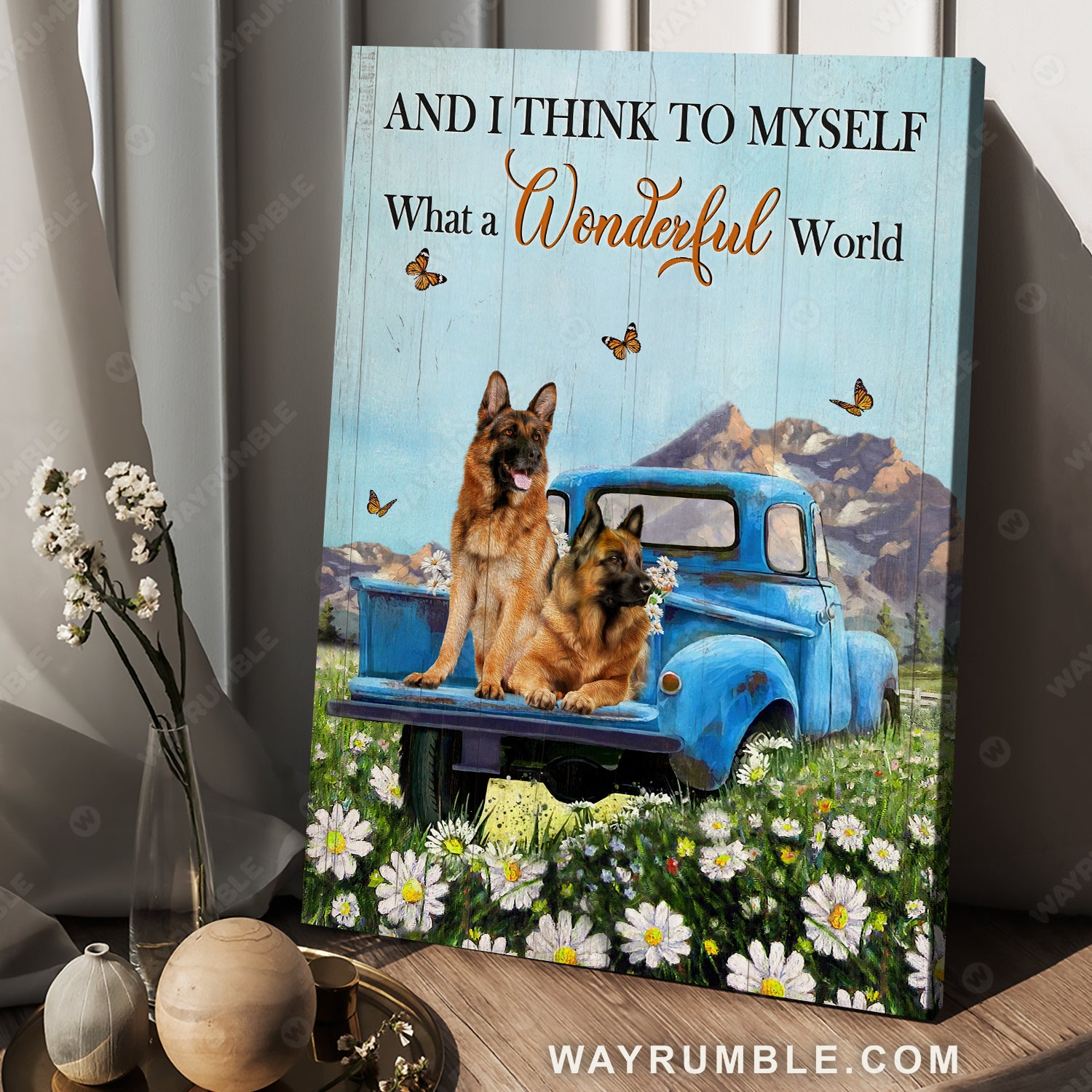 Daisy field, German shepherd dogs, Ladybug car, What a wonderful world - Dog Portrait Canvas Prints, Wall Art