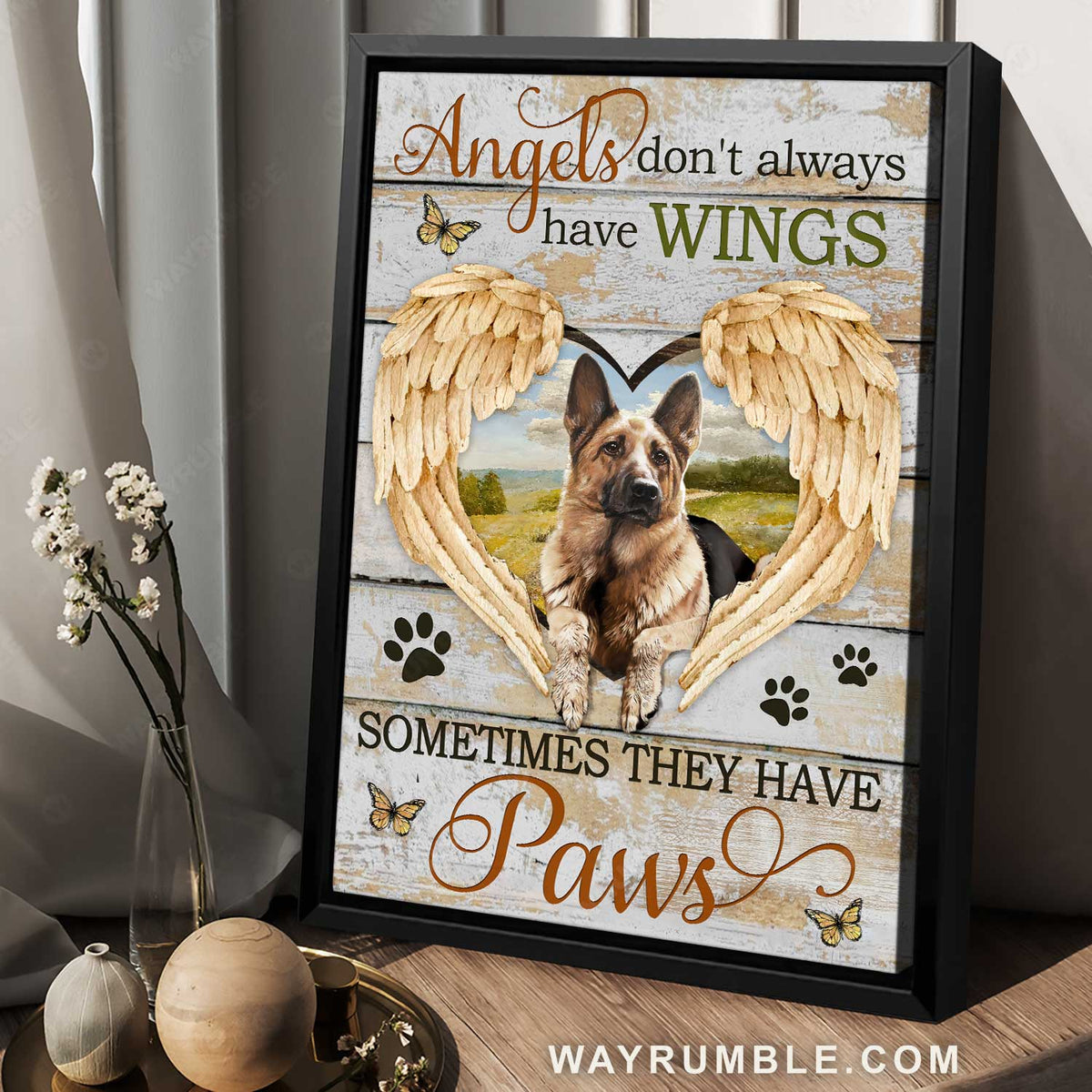 German Shepherd, Golden angel wings, Heart, Angels don&#39;t always have wings - Dog Portrait Canvas Prints, Wall Art