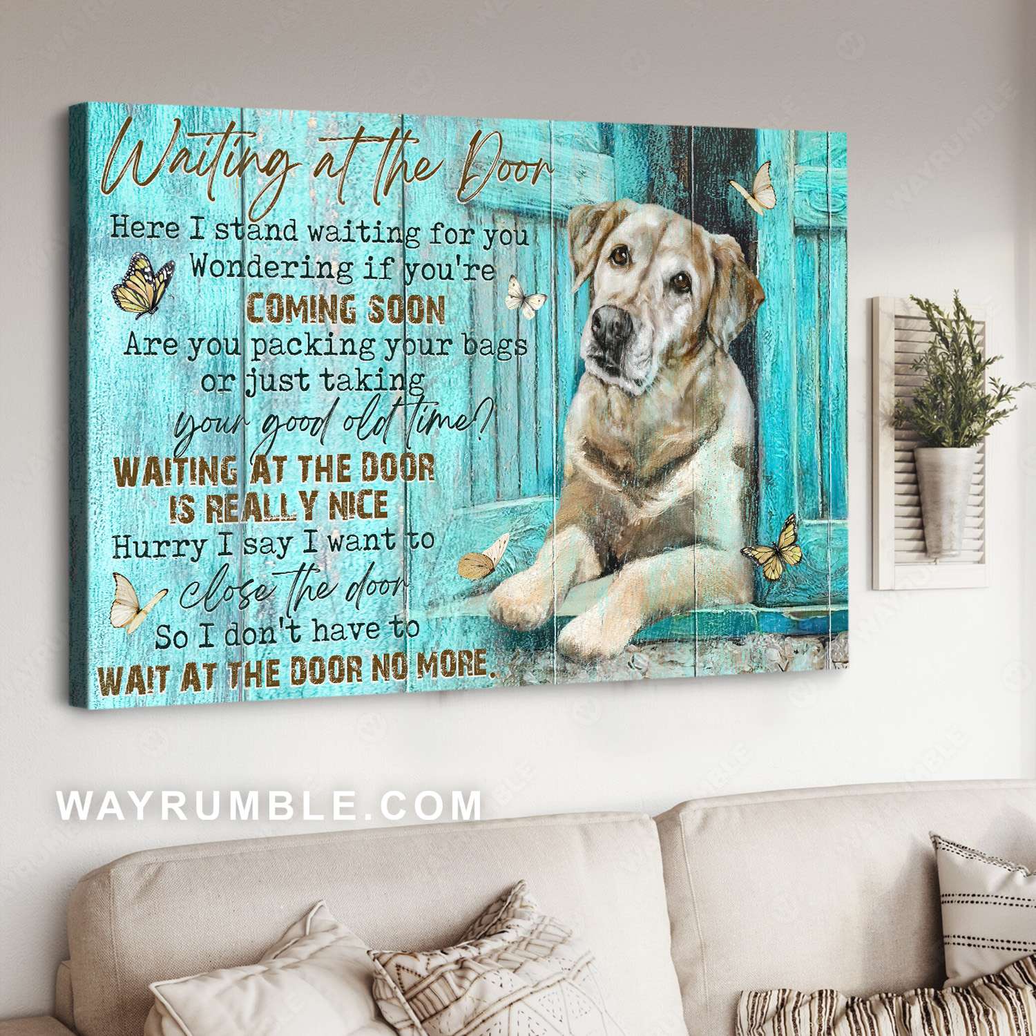 Golden dog, Dog painting, Old wooden door, Waiting at the door - Golden Dog Landscape Canvas Prints, Wall Art